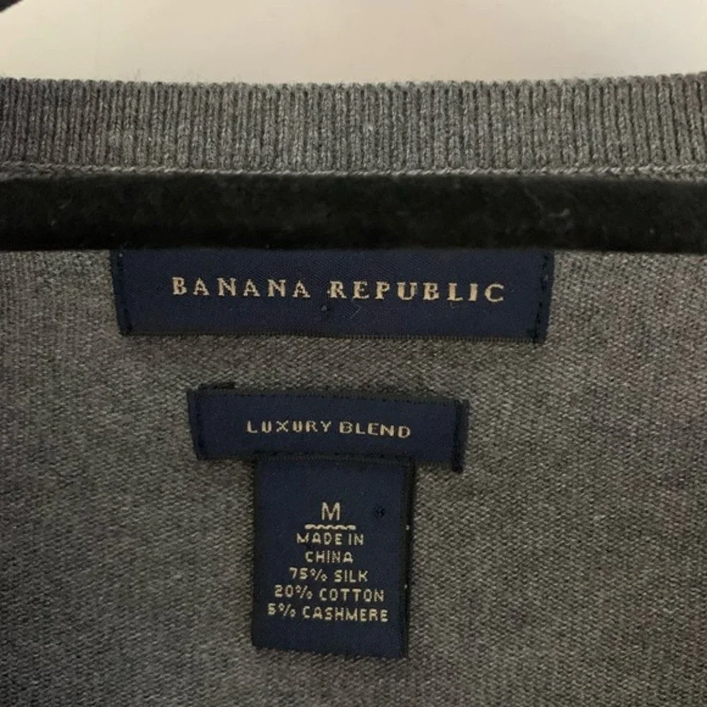 BANANA REPUBLIC Gray Silk Cotton Cashmere V-Neck‎ Sweater